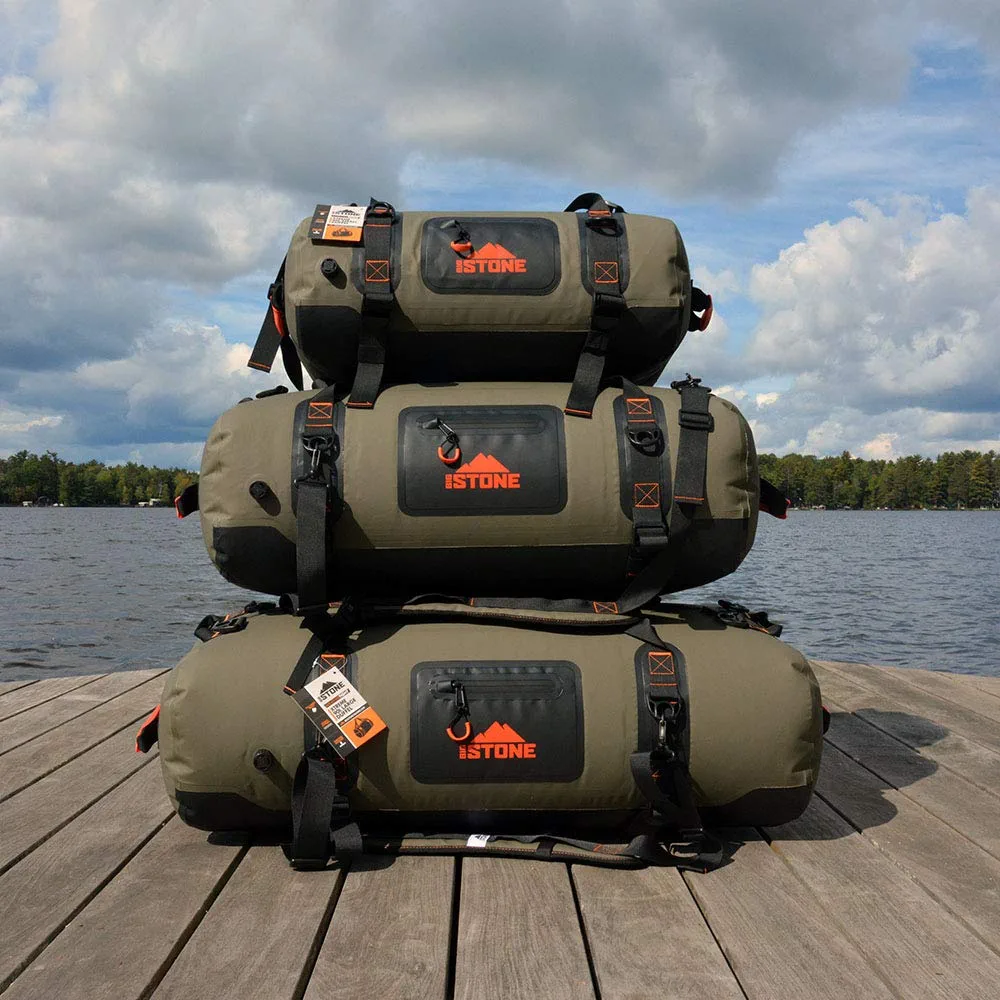 Big Stone Fully Waterproof, Submersible, Heavy Duty, Rugged, Scuba Zipper Dry Bag - Carry as Duffel, Backpack or Shoulder - Small (40 Liter), Medium (70 Liter) and Large/x-Large (90 Liter)