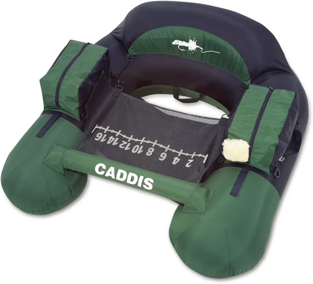 The Caddis Nevada Float Tube features a streamlined U-shape that enhances stability and maneuverability.
