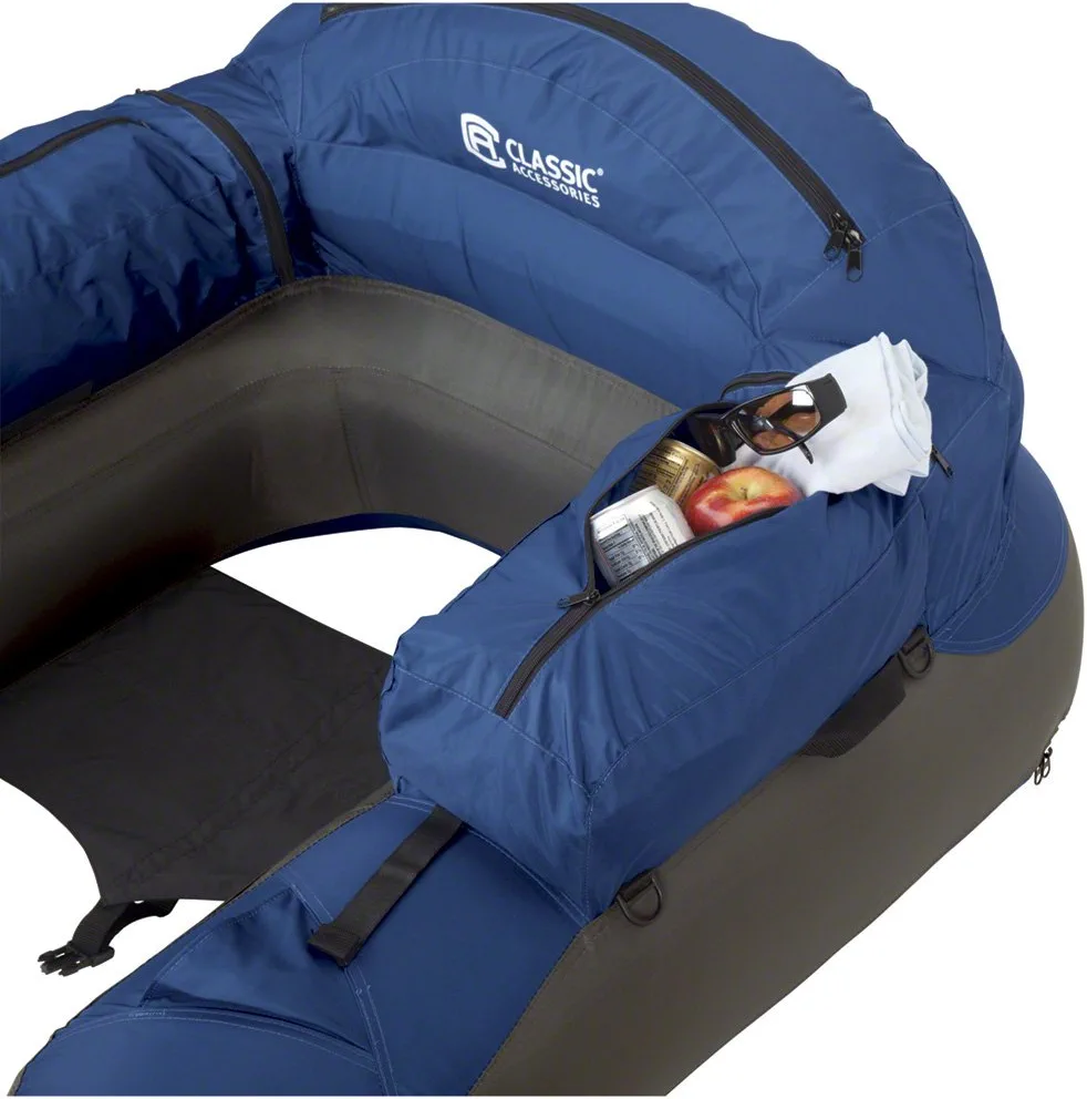 Classic Accessories Teton Inflatable Fishing Float Tube.
Teton assembled size: 42.5"L x 40"W x 18.5"H, Weight: 8.5 lbs. 250 pound capacity
Hydrodynamic hull shape improves tracking and steering
One-year limited warranty
Comfortable backrest
Multiple compartment armrest pockets
Float tube
Comfortable backrest
Hydrodynamic hull shape for improved tracking and steering
Unique sculpted design
Stripping apron with fish ruler