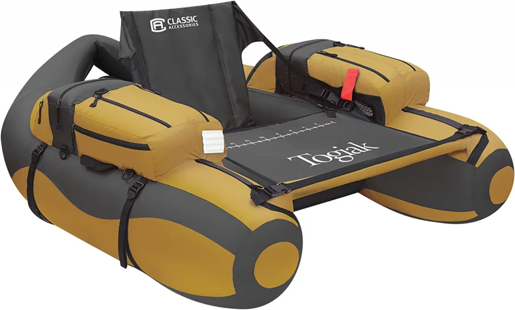Classic Accessories Togiak Inflatable Fishing Float Tube With Backpack Straps
Togiak assembled size: 55.25"L x 47"W x 19"H, Weight: 15 lbs; 300 pound capacity
Hydrodynamic hull shape improves stability, buoyancy and tracking
High back stadium seat with adjustable backrest gives extra support and comfort
Roomy armrest storage with additional reel pockets, gear pockets, small mesh pockets and flat zip pockets
