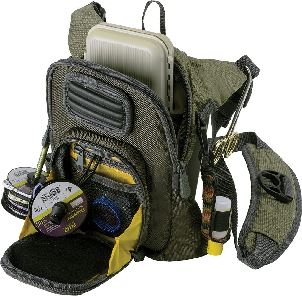Allen Fall River Chest Pack
The front pocket zips into a workstation for easy-to-use, compact functionality, providing you with a tippet (leader) spool holder. The fly patch can be positioned inside on the workstation or a Velcro patch atop the chest pack’s face.