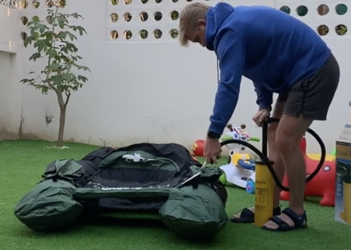 How do you inflate a Fly fishing float tube?